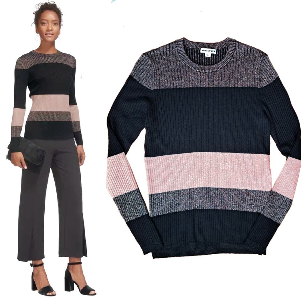 WHISTLES Metallic Stripe Colour Block Knit Top Sweater Size 8 US